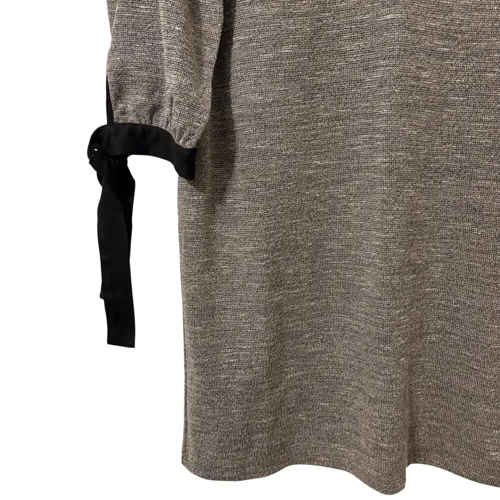 THML Heather Gray Knit Knee Length Dress Black and Gold Trim Neckline M